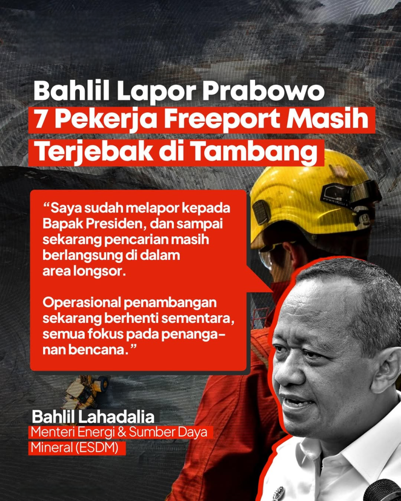 7 PEKERJA FREEPORT MASIH TERJEBAK DI TAMBANG