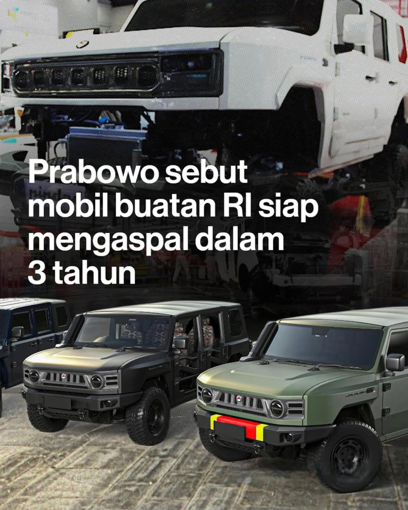 Presiden Prabowo menargetkan mobil buatan Indonesia meluncur tiga tahun lagi. Proyek nasional ini dukung industri, teknologi, dan lapangan kerja