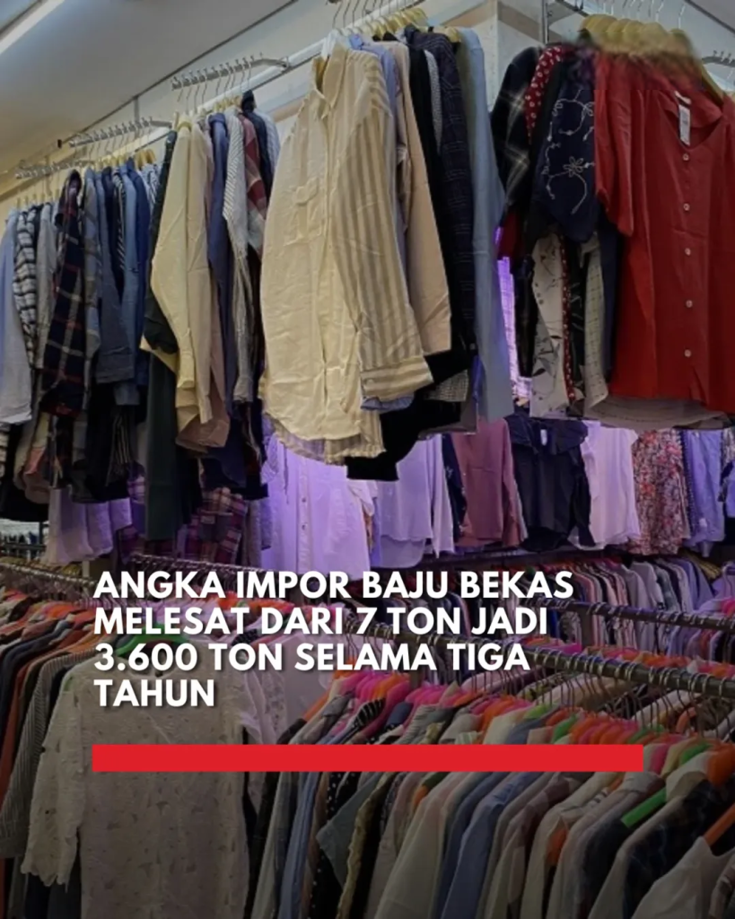 Impor baju bekas di Indonesia meningkat dari 7 ton pada 2021 menjadi 3.600 ton pada 2024. Pemerintah berkomitmen hentikan impor ilegal dan lindungi UMKM.