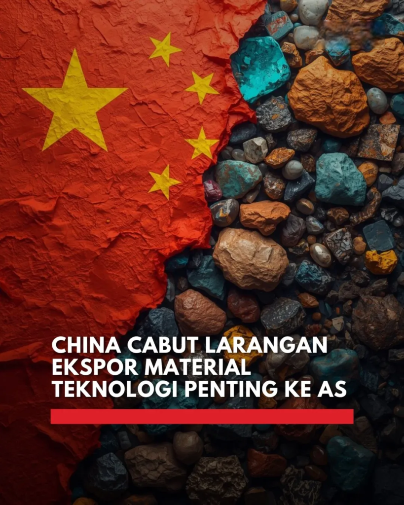 Kementerian Perdagangan China menunda larangan ekspor galium, germanium, antimon, dan material super keras ke Amerika Serikat hingga 2026. Langkah ini bantu stabilkan pasokan global dan redakan ketegangan dagang.

Kategori: Ekonomi, Internasional, Perdagangan Global